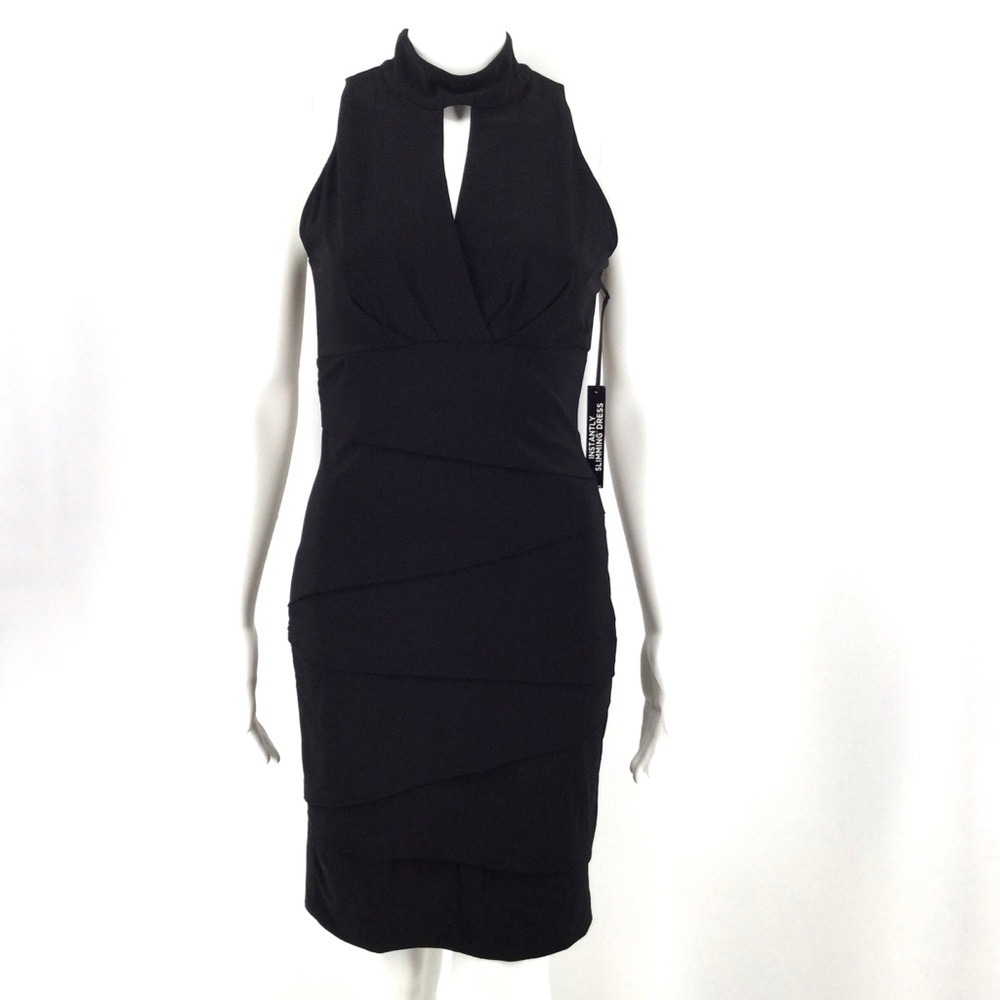 NWT WHBM Dress 6 Slimming Mock Neck Keyhole Black